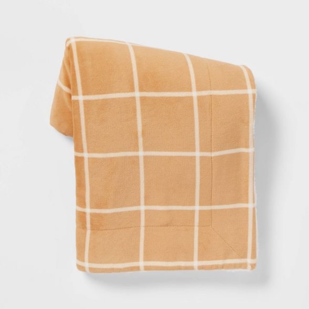 Windowpane Printed Plush Throw Blanket with Sherpa Reverse nwt academia core